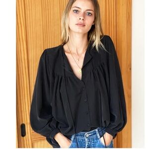 EMERSON FRY Poet Blouse Black Long Sleeve Boxy Oversized Top Medium